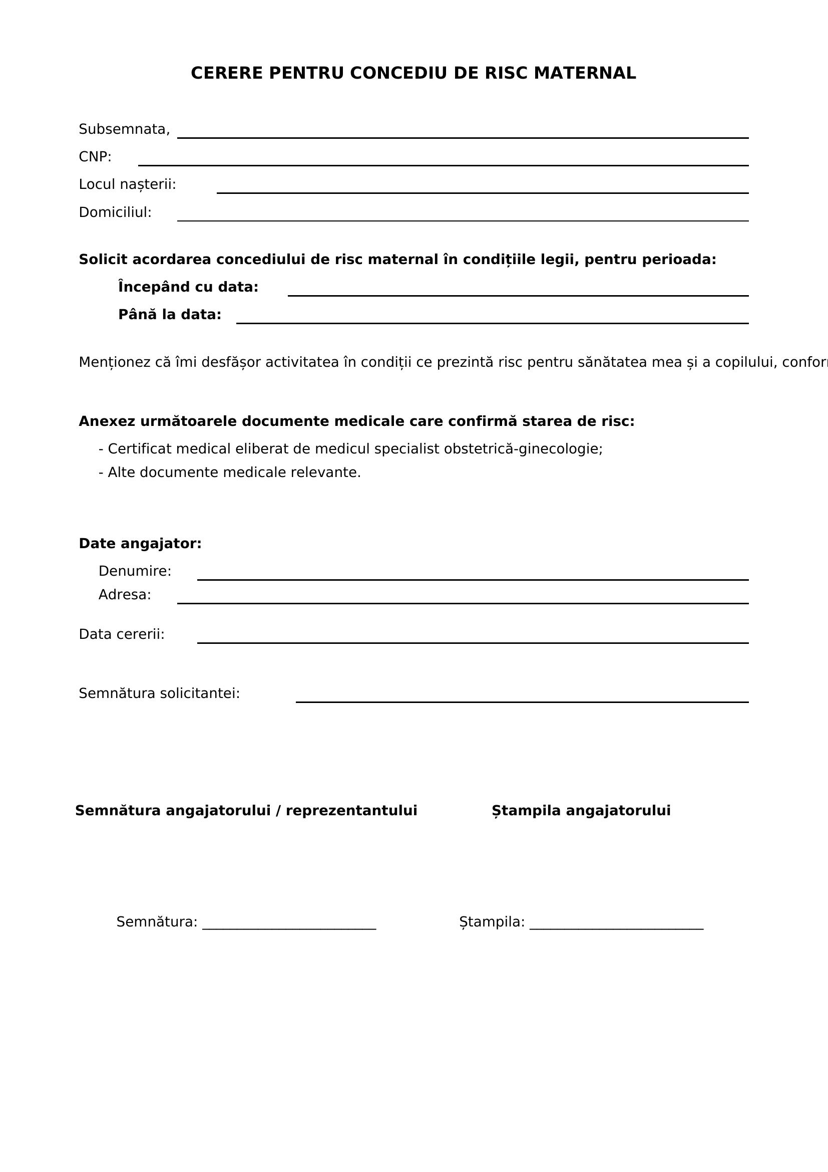 Cerere Concediu Risc Maternal