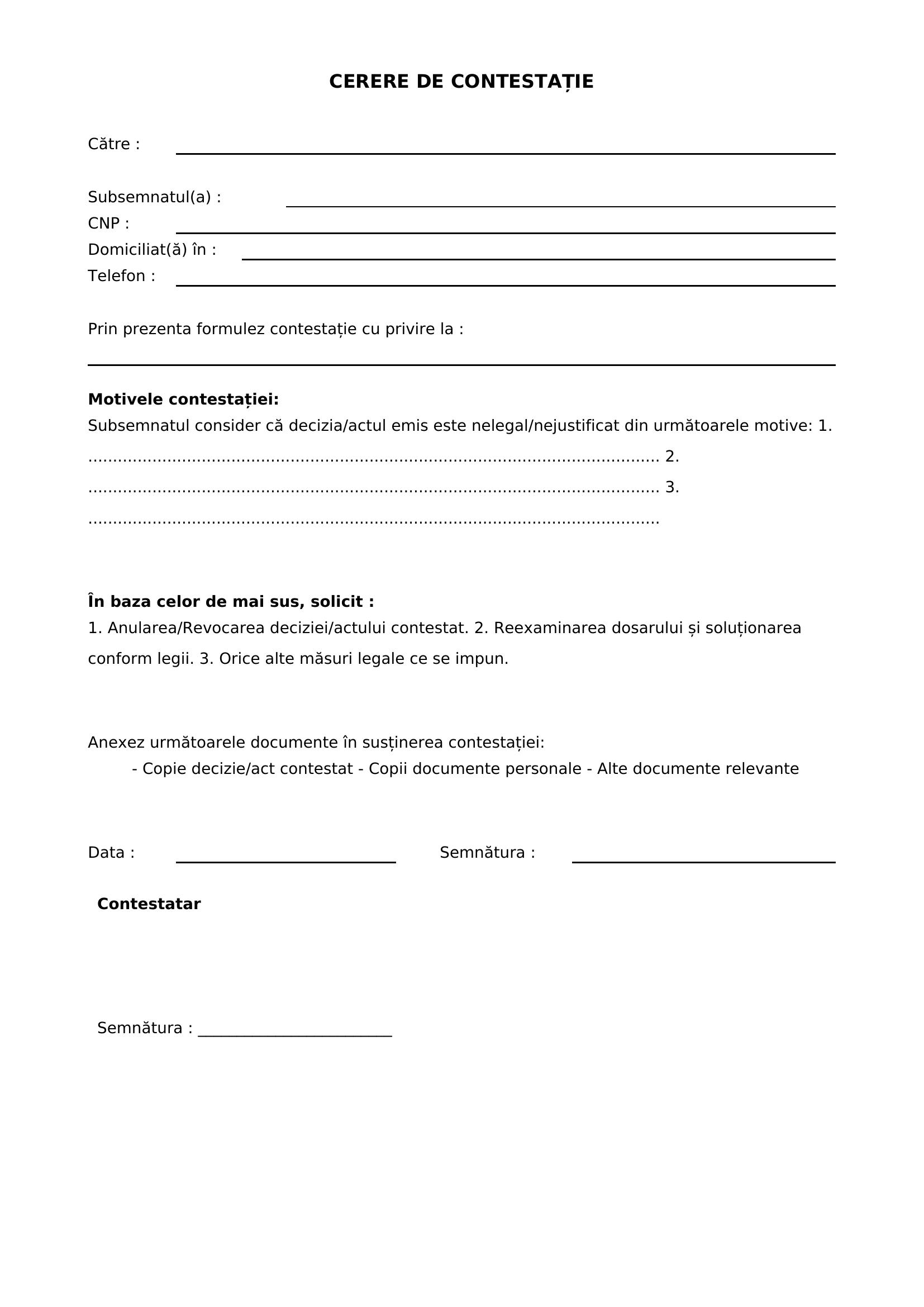 Cerere De Contestatie Model