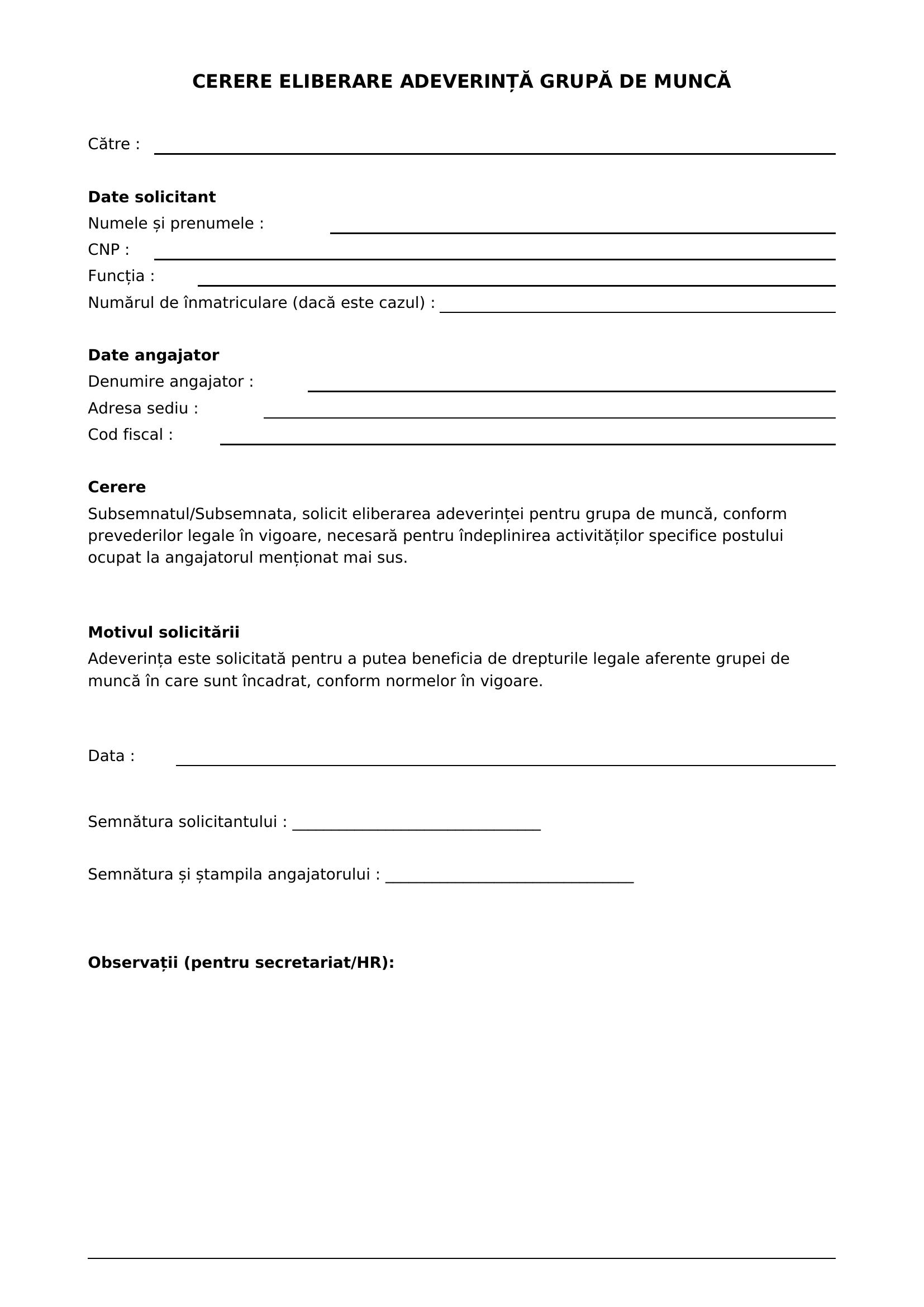 Cerere Eliberare Adeverinta Grupa De Munca