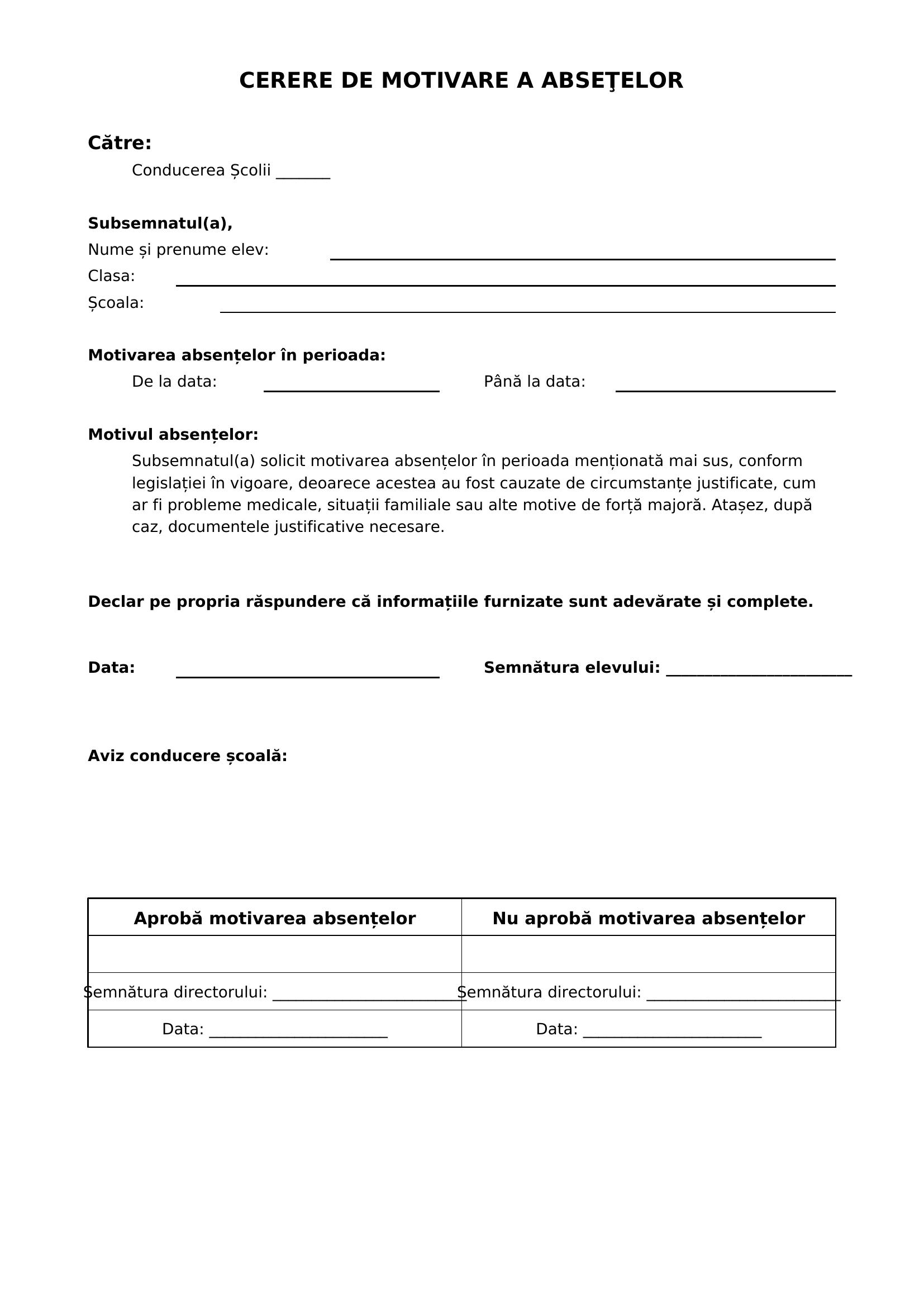 Cerere Motivare Absente Elev Major