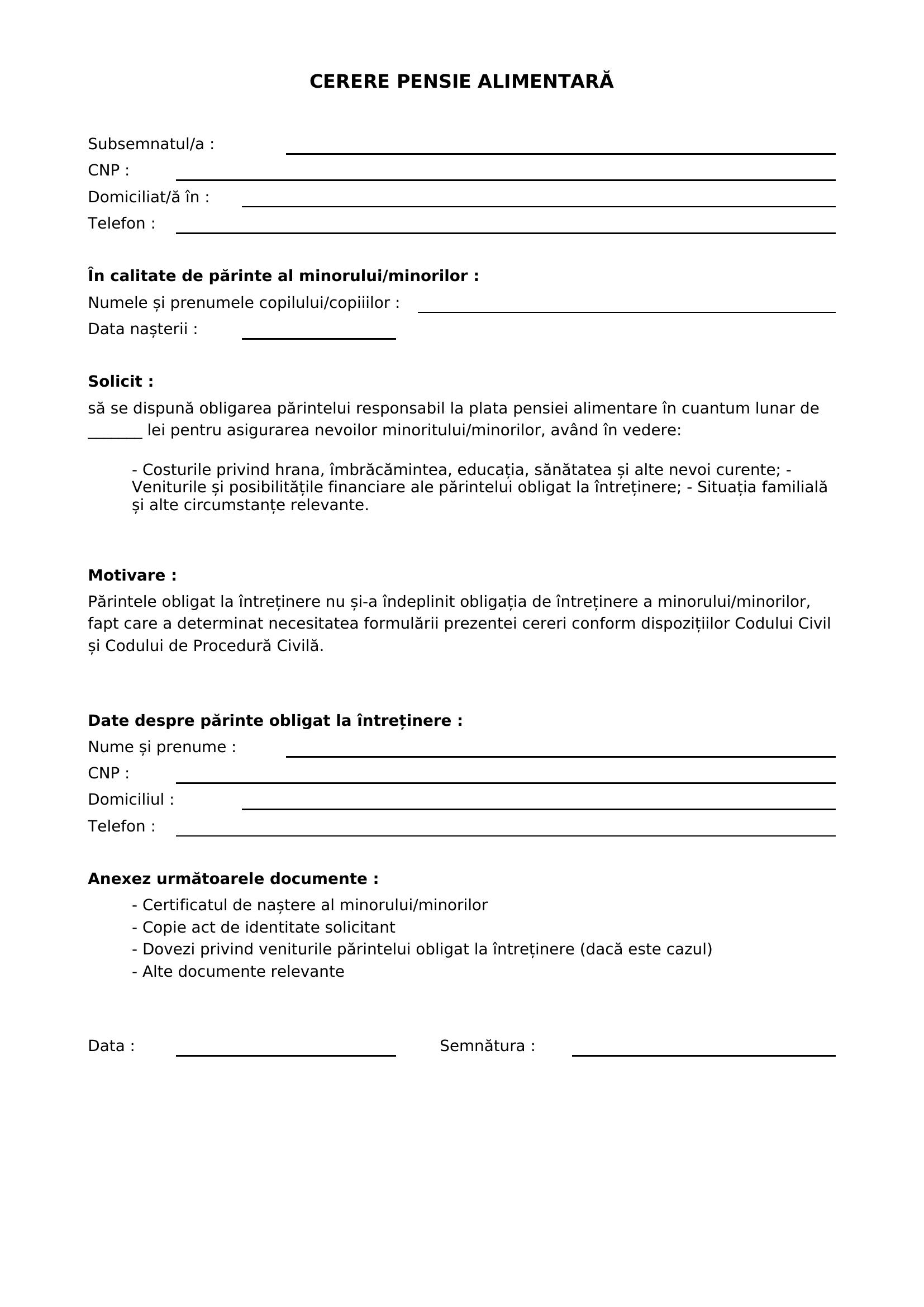 Cerere Pensie Alimentara