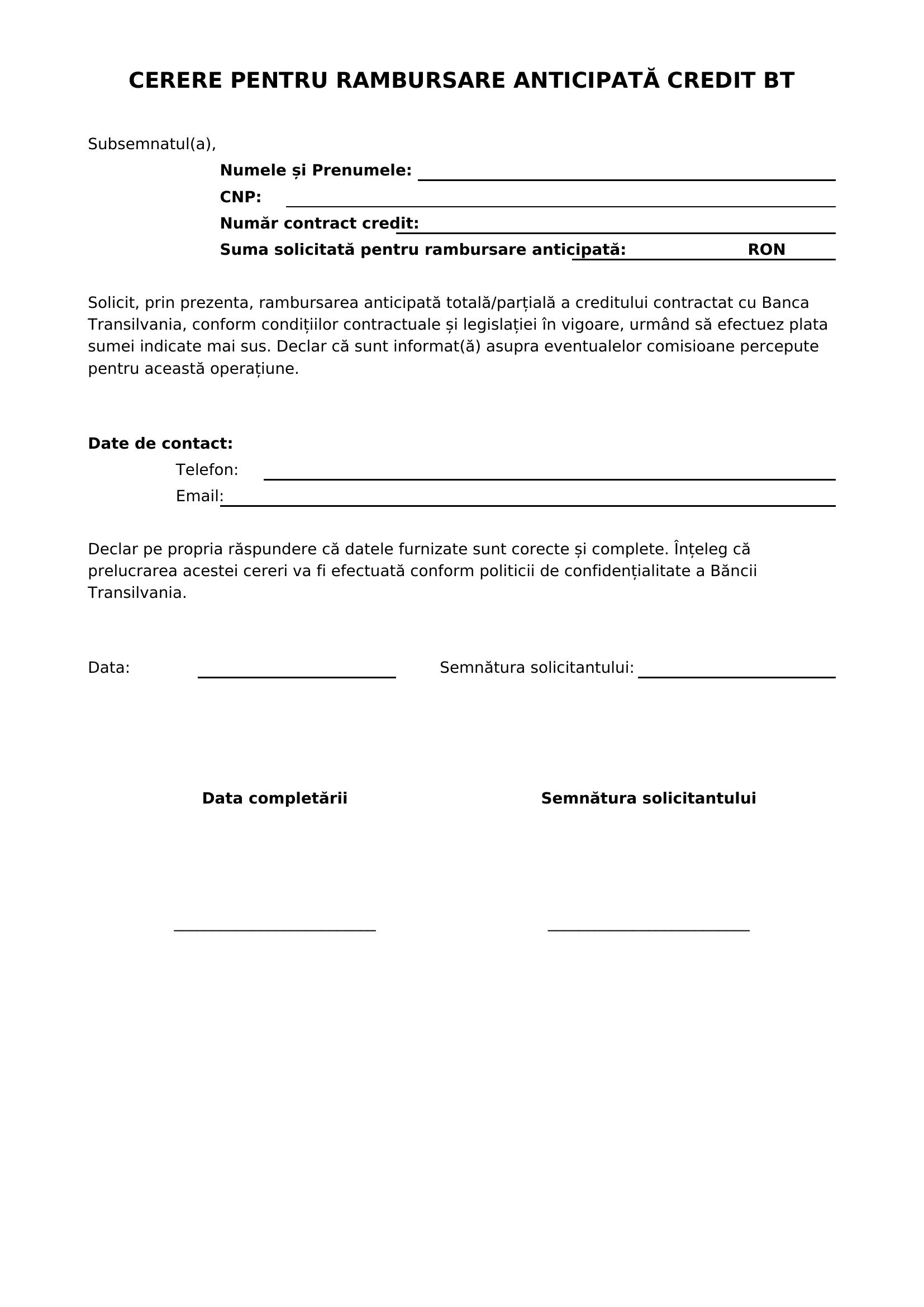 Cerere Rambursare Anticipata Bt