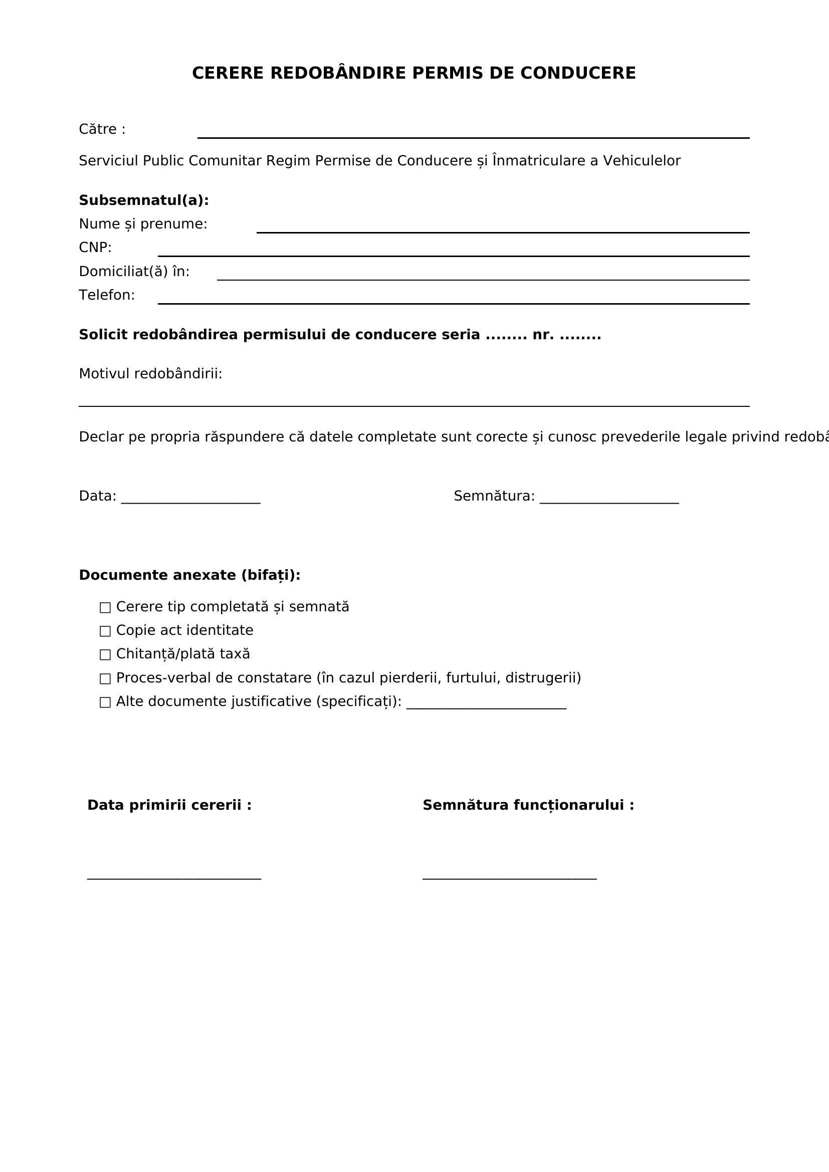 Cerere Redobandire Permis