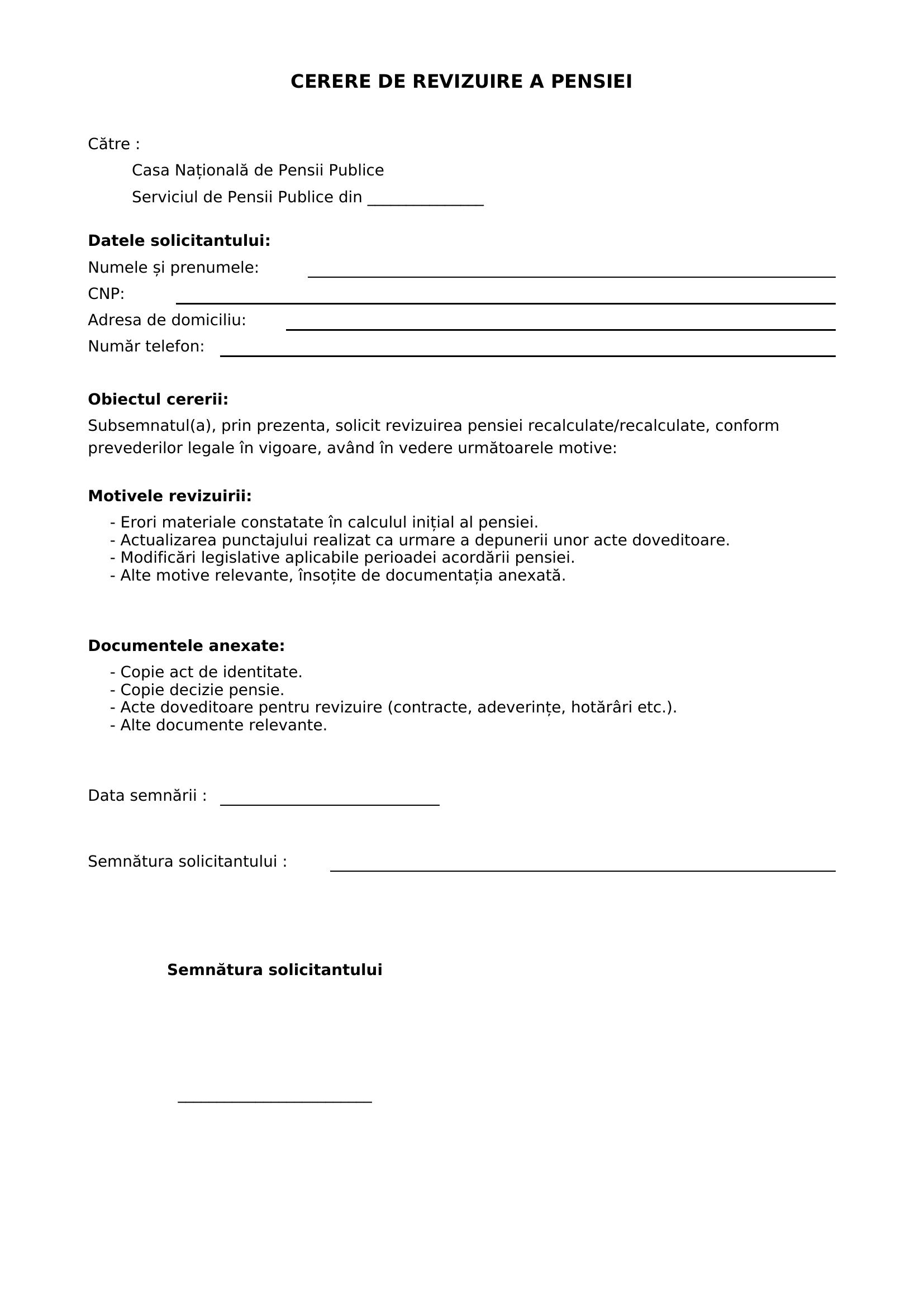 Cerere Revizuire Pensie