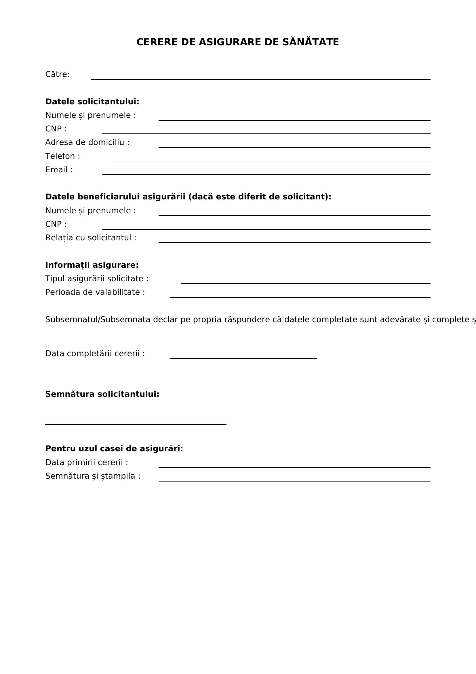 Model Cerere Asigurare Sanatate