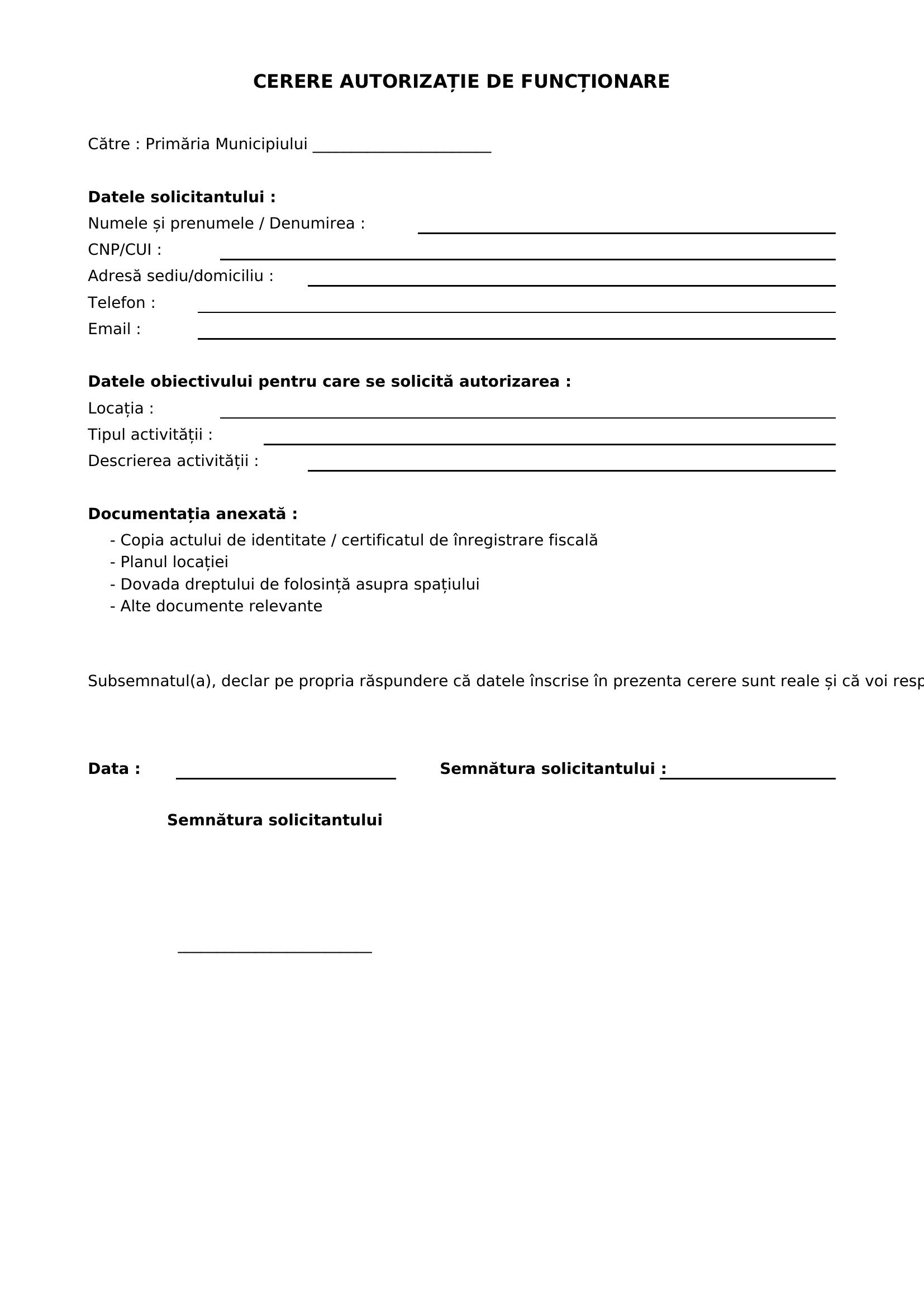 Model Cerere Autorizatie De Functionare Primarie