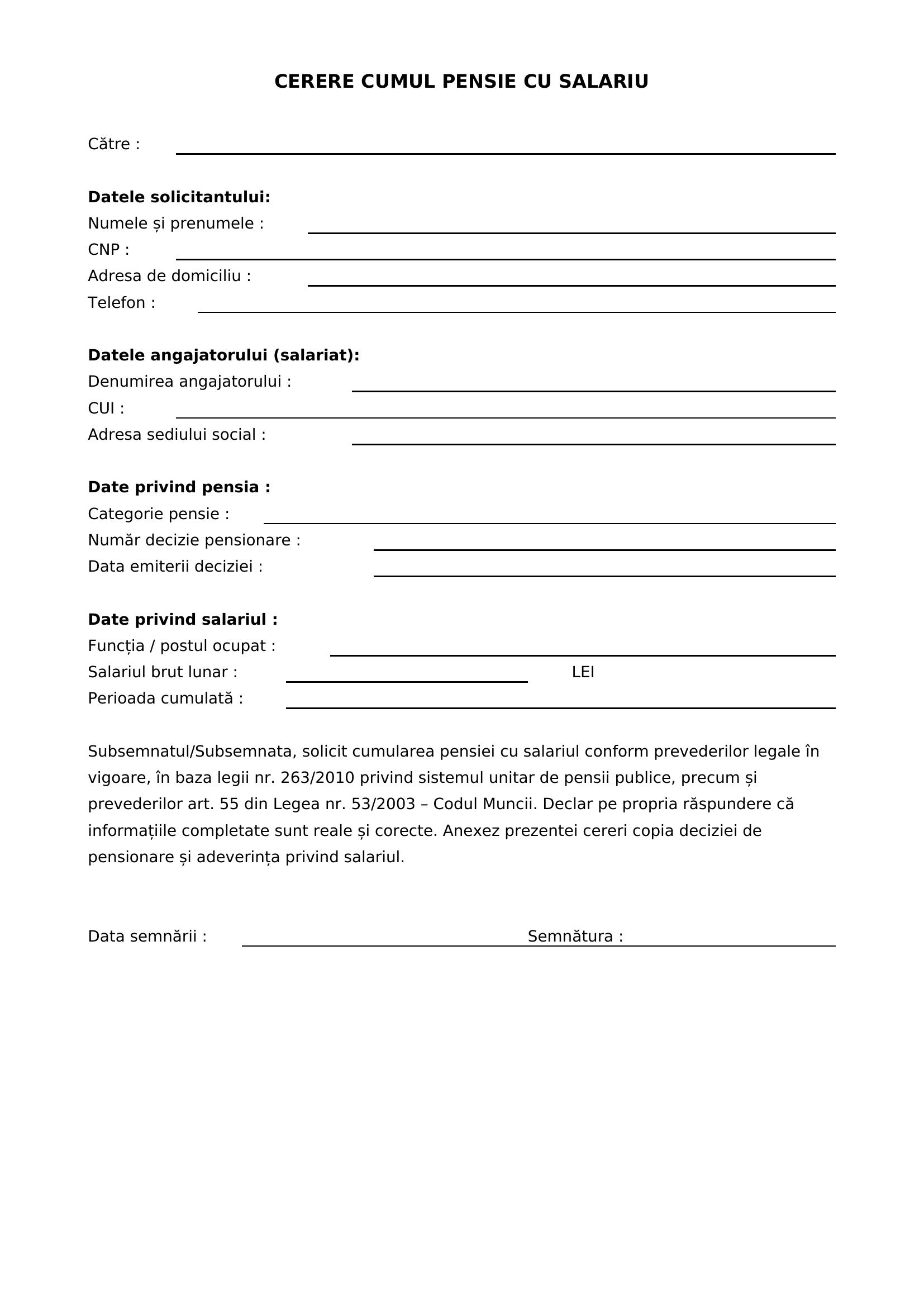 Model Cerere Cumul Pensie Cu Salariu