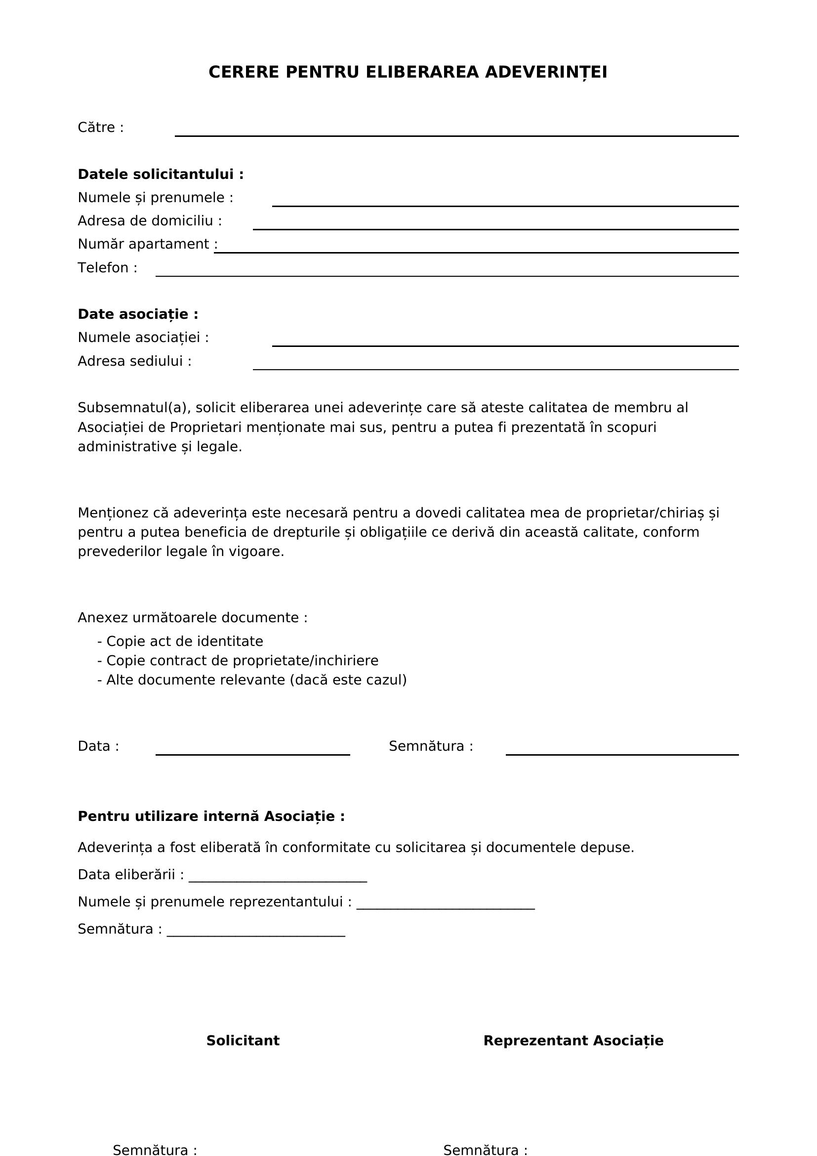 Model Cerere Eliberare Adeverinta Asociatie De Proprietari