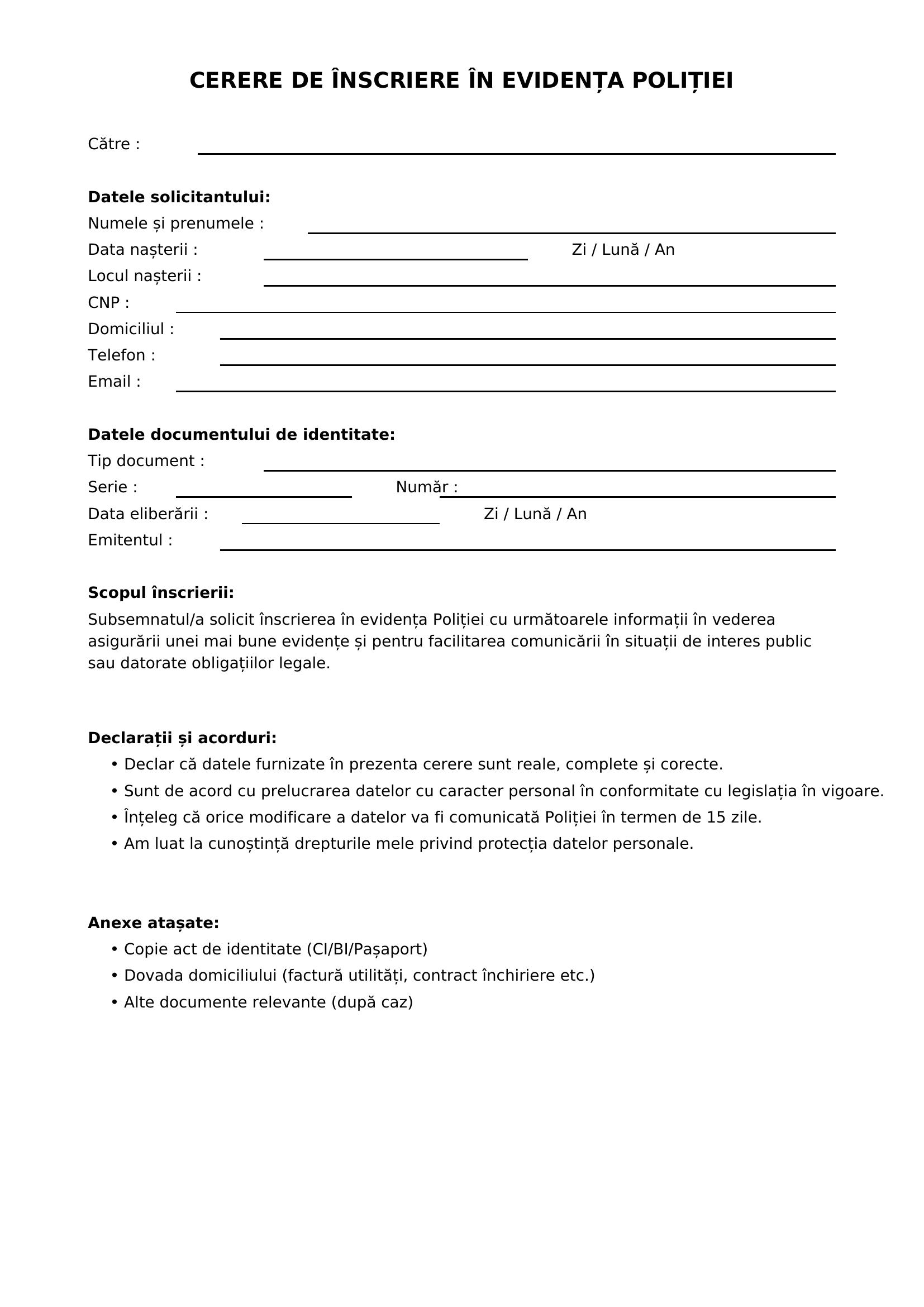 Model Cerere Inscriere Politie Completata