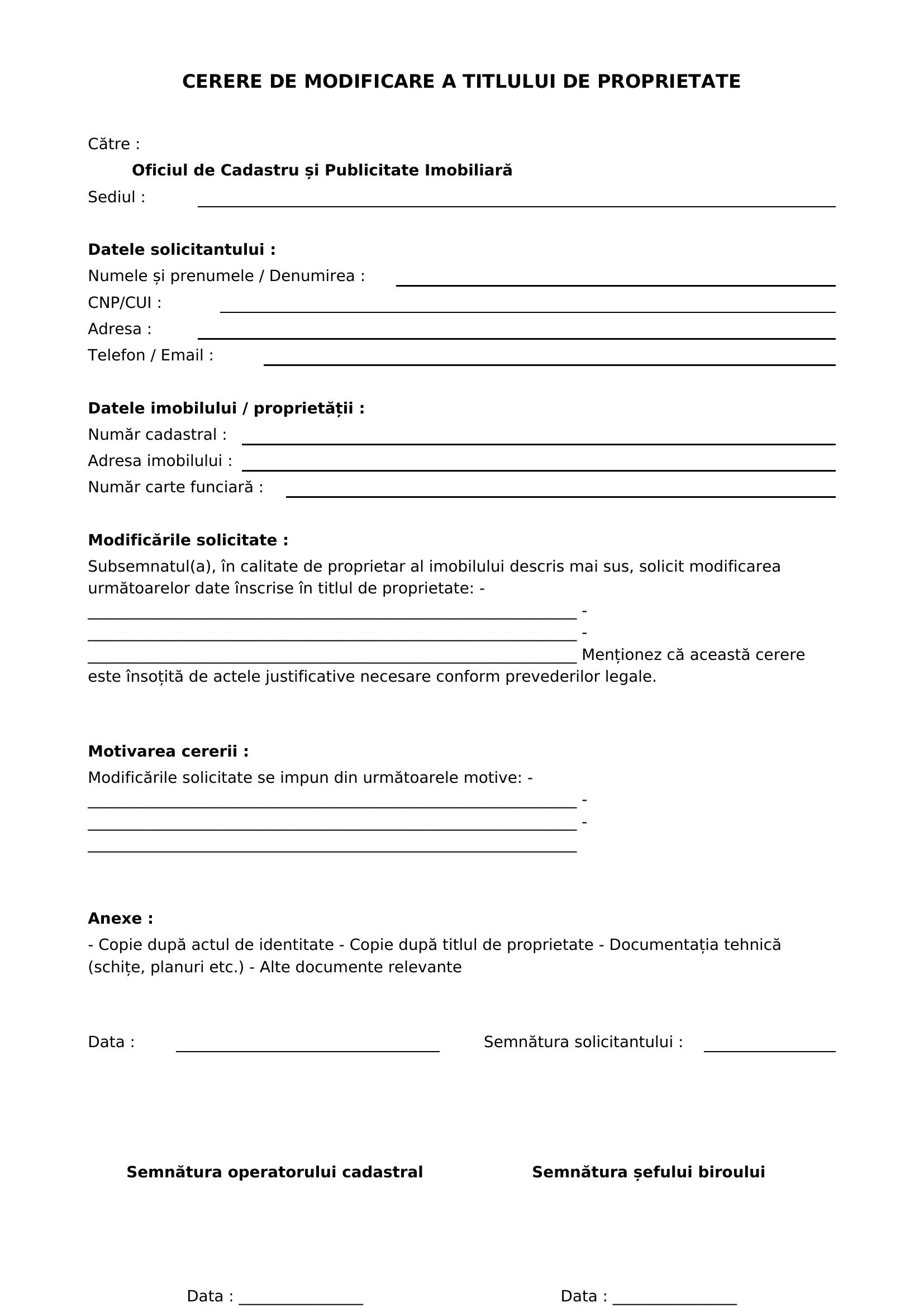 Model Cerere Modificare Titlu De Proprietate