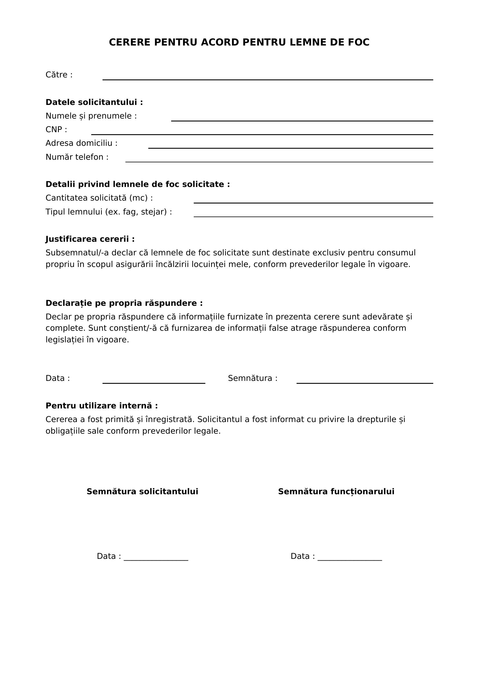 Model Cerere Pentru Lemne De Foc