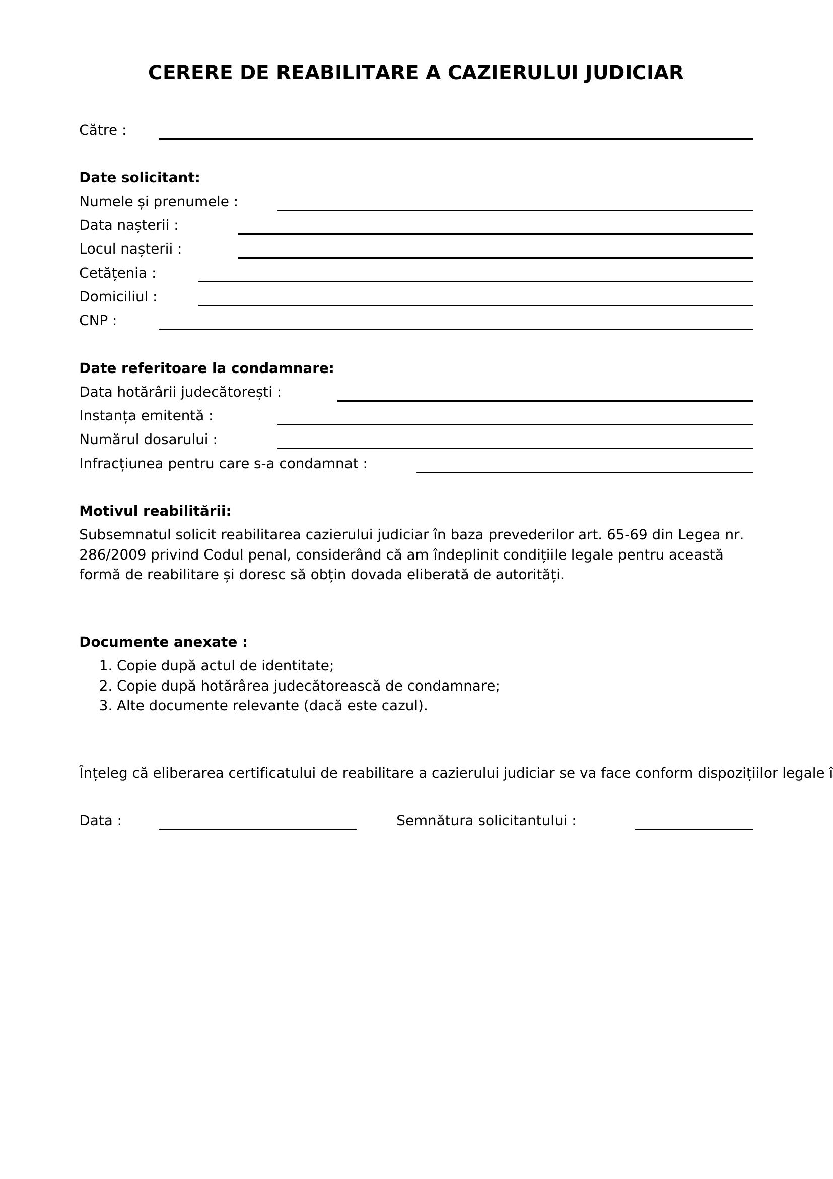 Model Cerere Reabilitare Cazier Judiciar