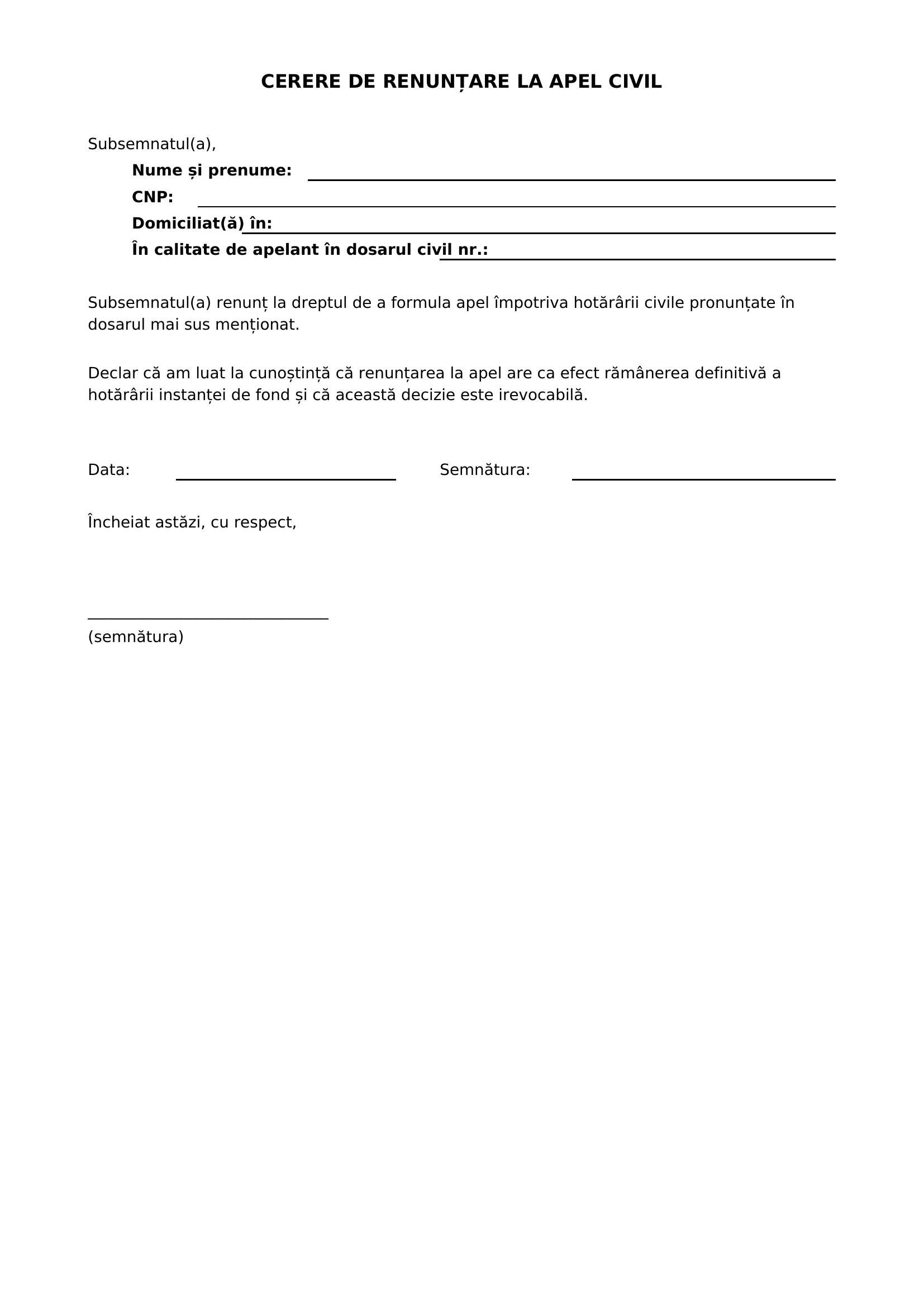 Model Cerere Renuntare La Apel Civil