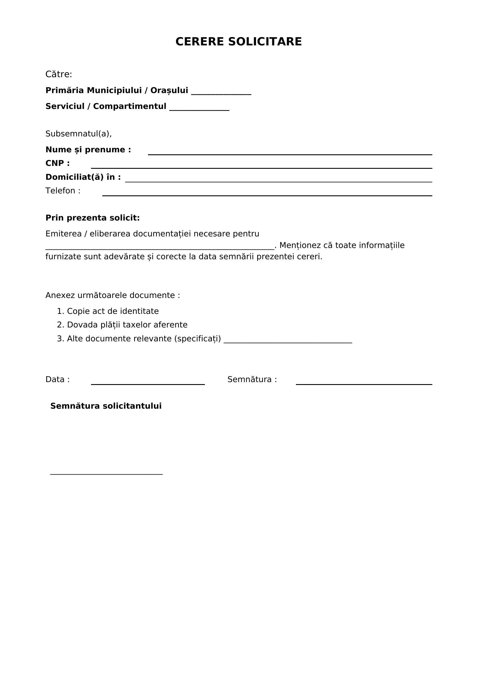 Model Cerere Solicitare