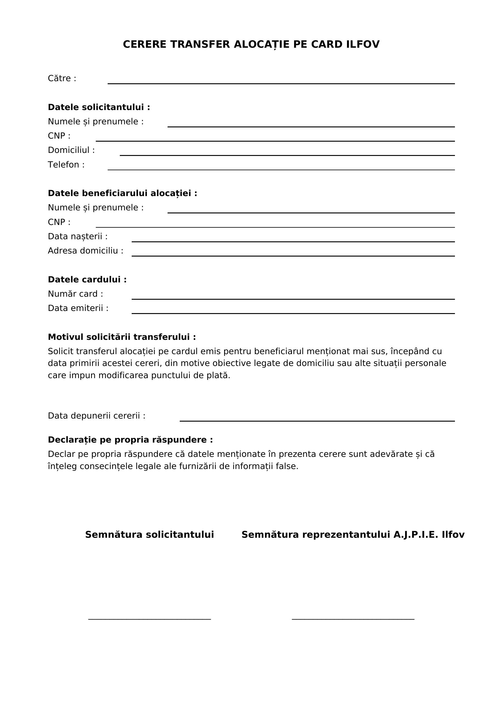 Model Cerere Transfer Alocatie Pe Card Ilfov
