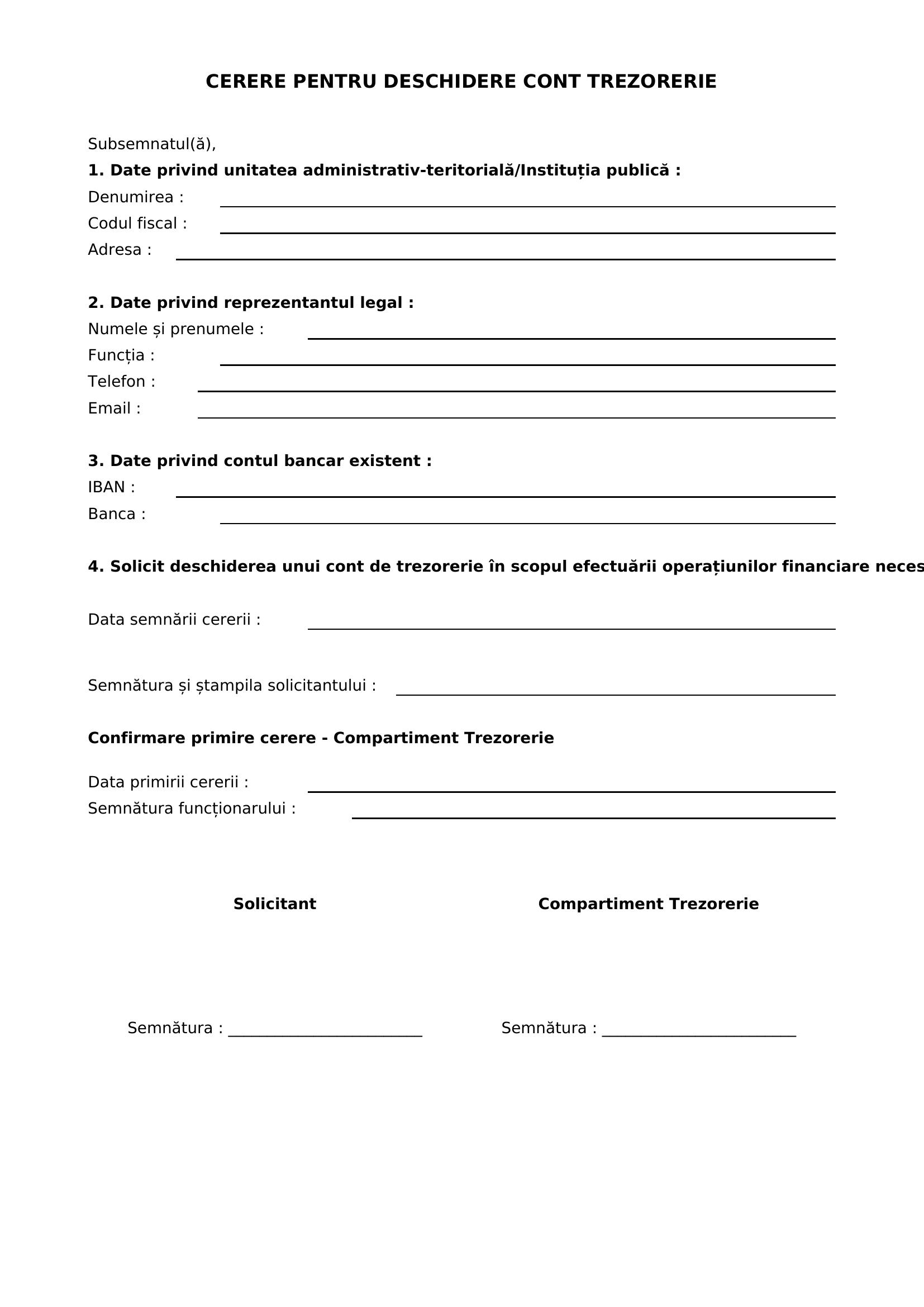 Model Completare Cerere Deschidere Cont Trezorerie