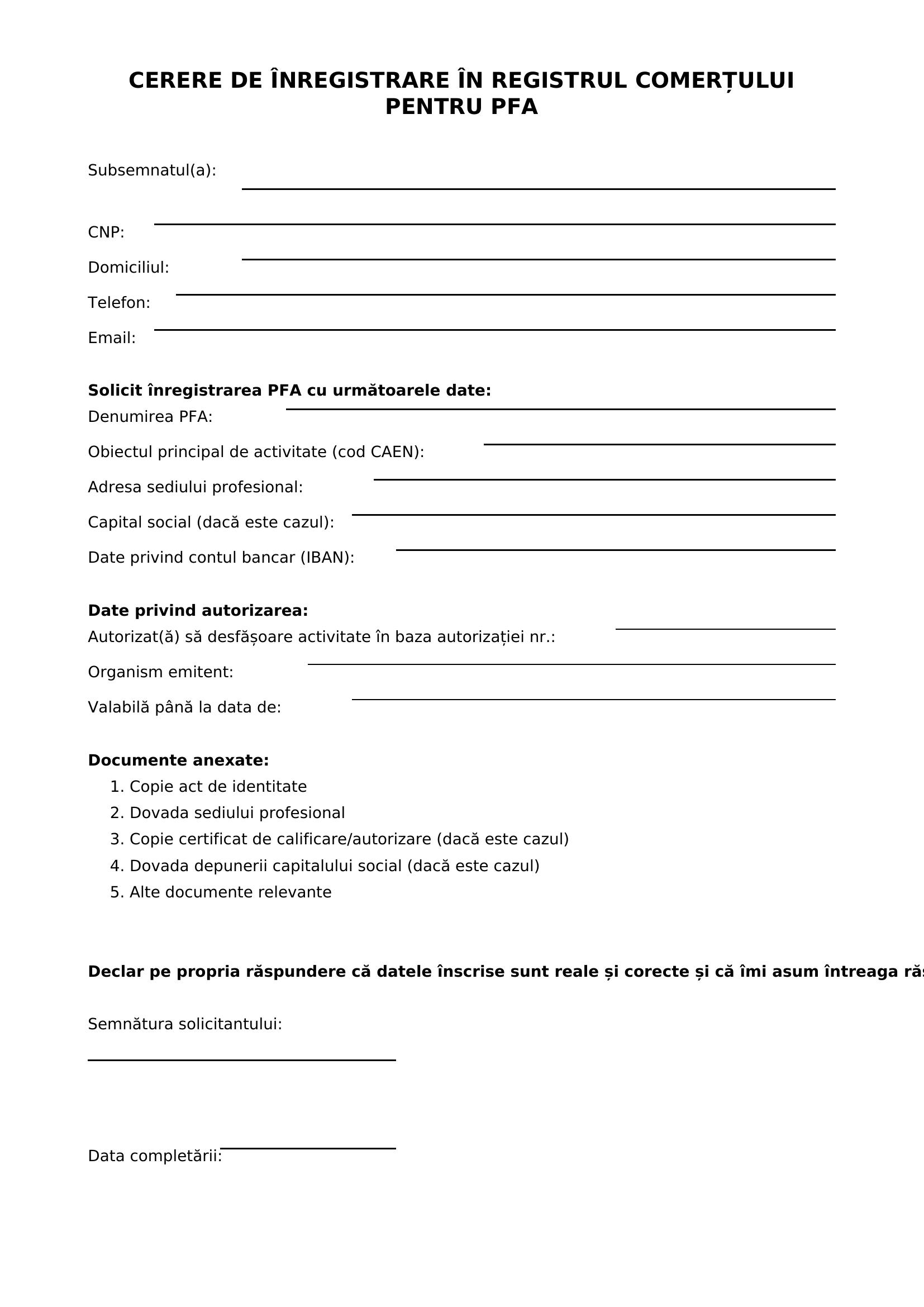 Model Completare Cerere Inregistrare In Registrul Comertului Pfa
