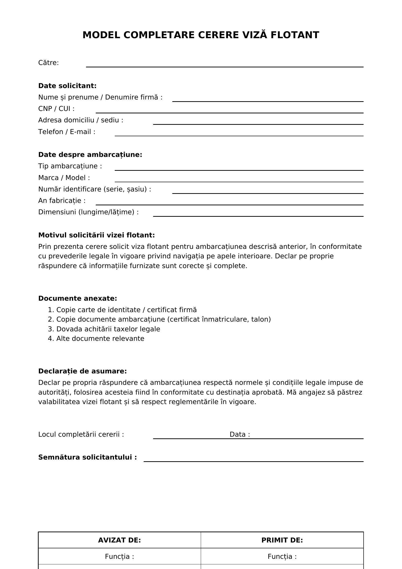 Model Completare Cerere Viza Flotant
